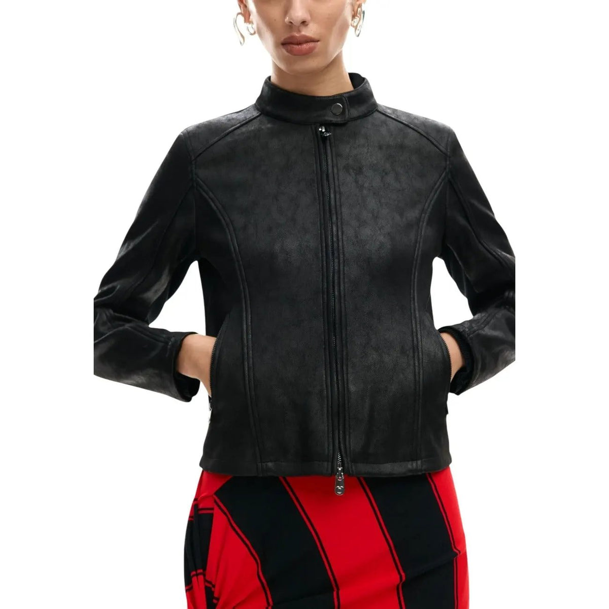 Desigual Women Black Zip Blazer Sleek Long Sleeve Elastane Stretch Jacket by Desigual