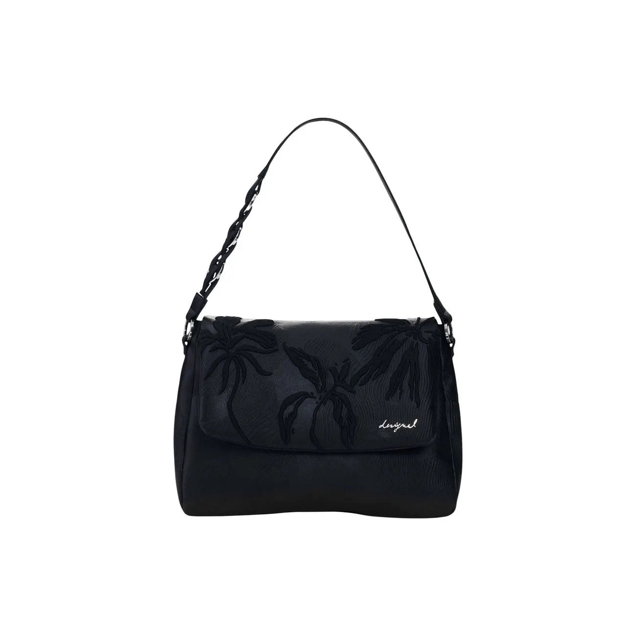 Desigual Women Black Braided Handbag With Embossed Palm And Pockets by Desigual