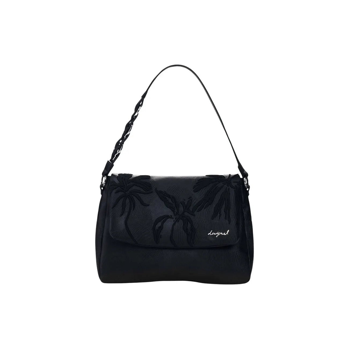 Desigual Women Black Braided Handbag With Embossed Palm And Pockets by Desigual