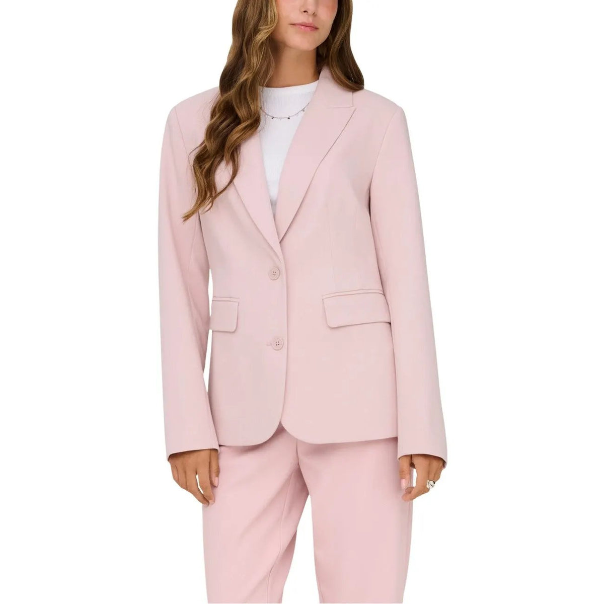 Only Women Elegant Pink V Neck Lapel Long Sleeve Stretch Blazer by Only