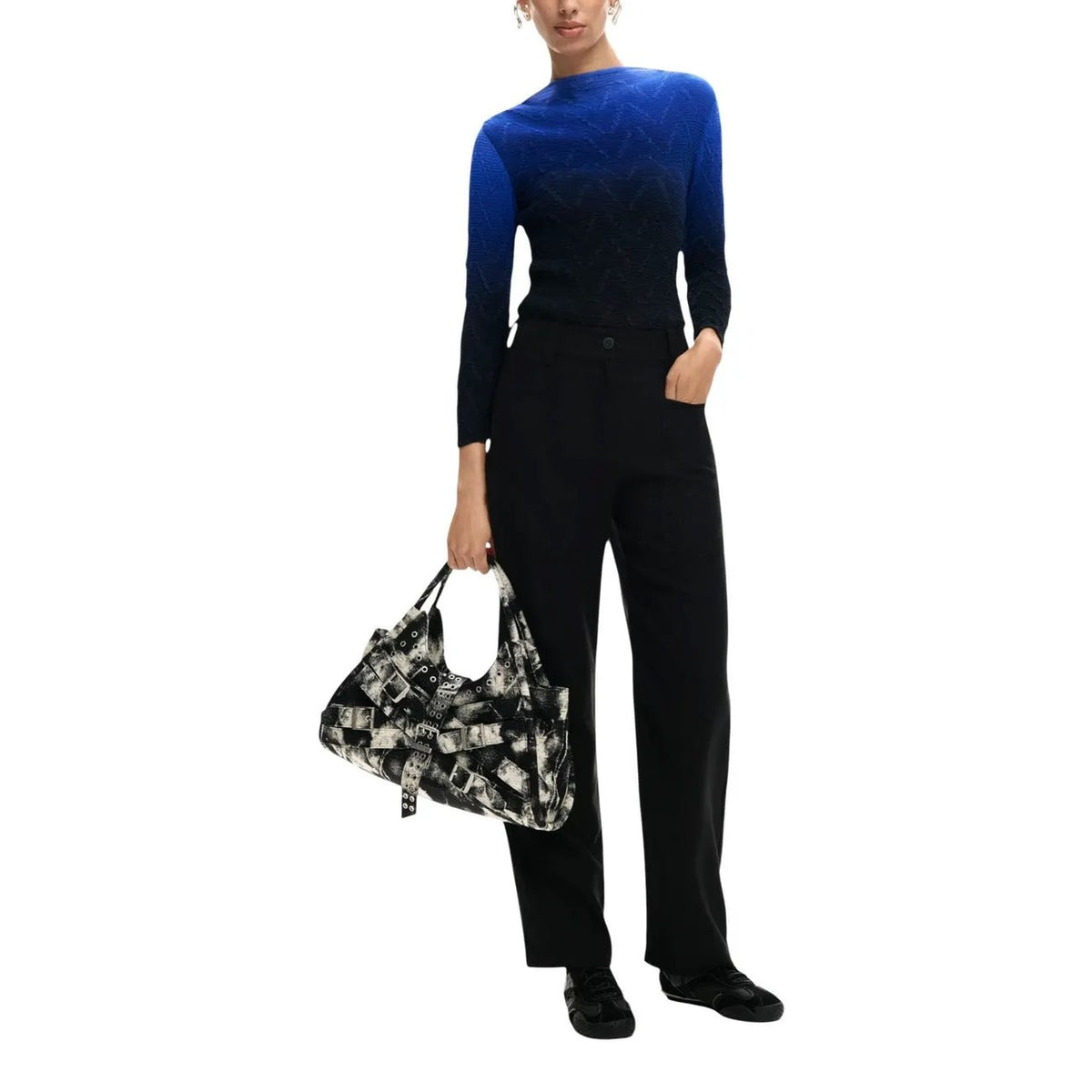 Desigual Women Black Trousers Elegant Viscose Blend Comfort Fit Pockets by Desigual