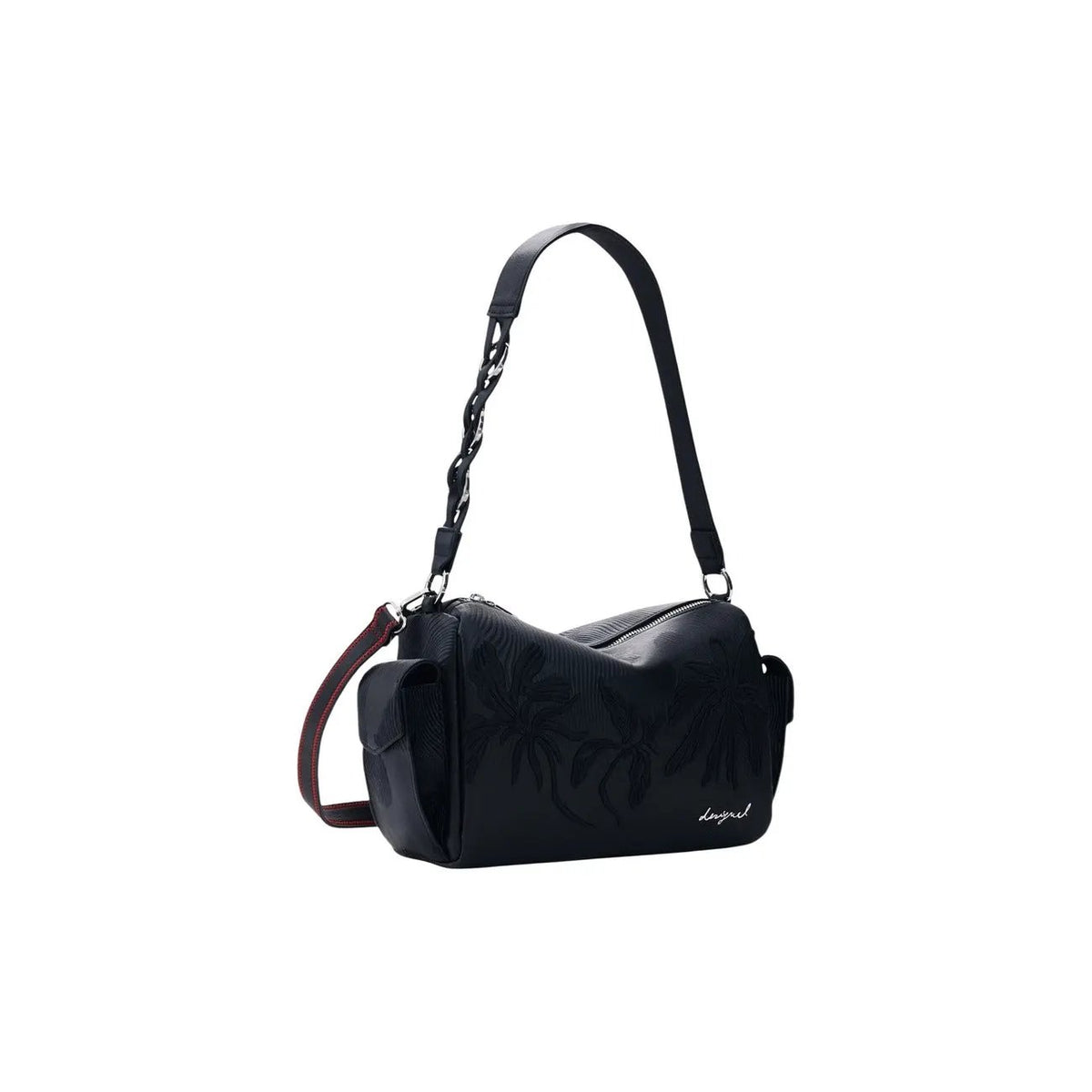 Desigual Women Premium Black Floral Embossed Shoulder Handbag With Zip Pockets by Desigual