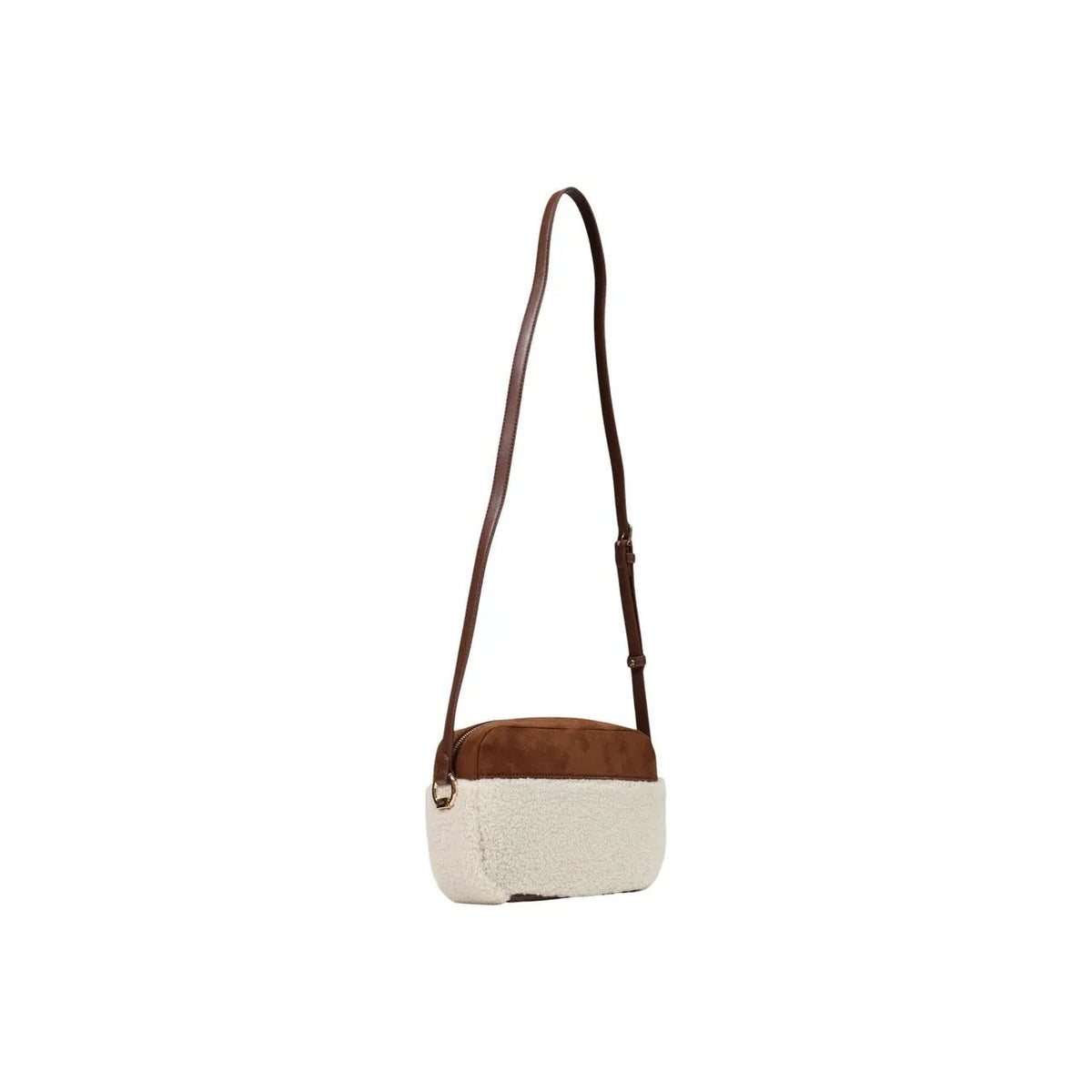 Liu Jo Women White Brown Suede Faux Shearling Camera Bag With Zip Fastening by Liu Jo