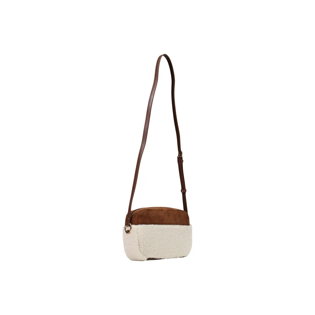 Liu Jo Women White Brown Suede Faux Shearling Camera Bag With Zip Fastening by Liu Jo