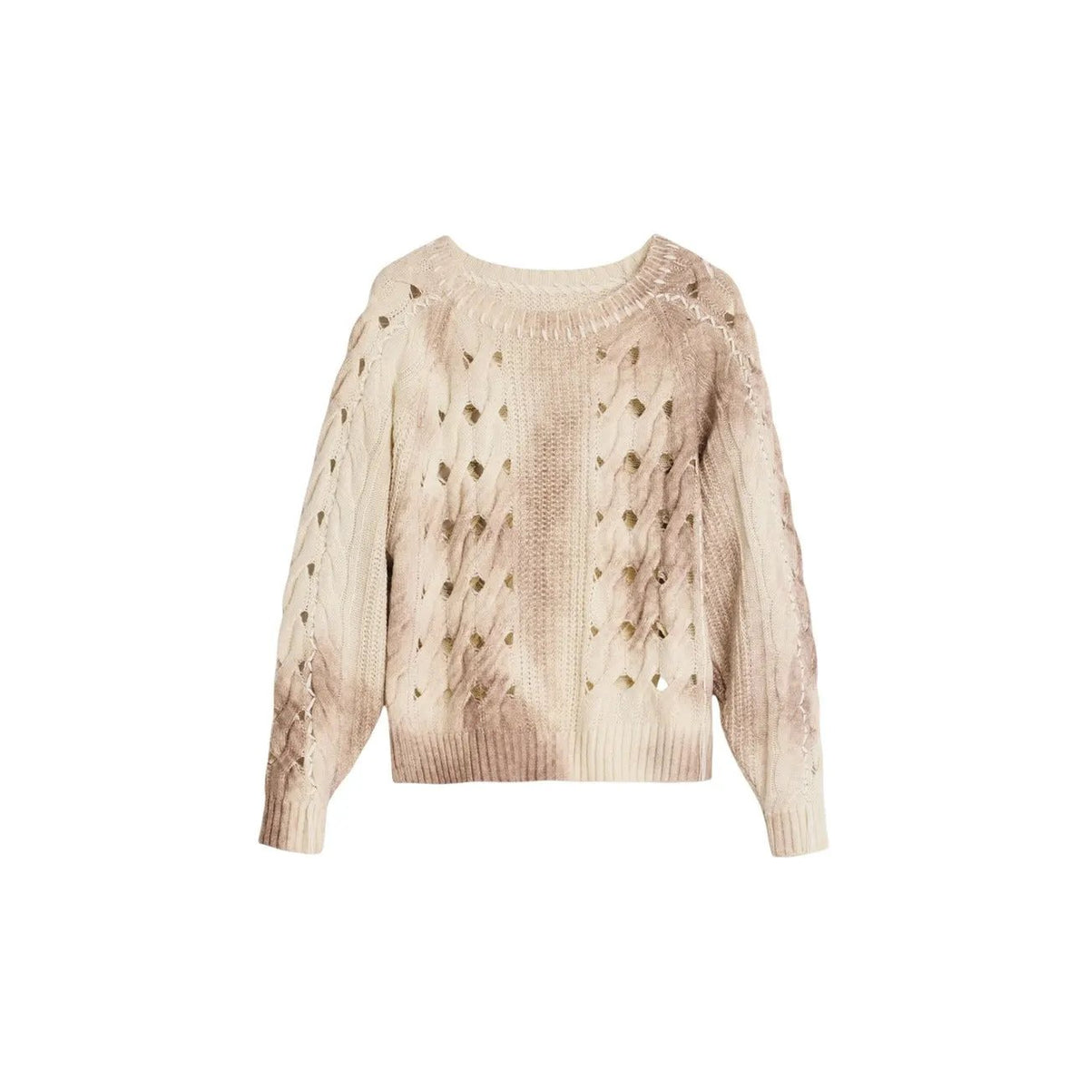 Desigual Women Beige Cable Knit Sweater Soft Wool Blend Pullover by Desigual