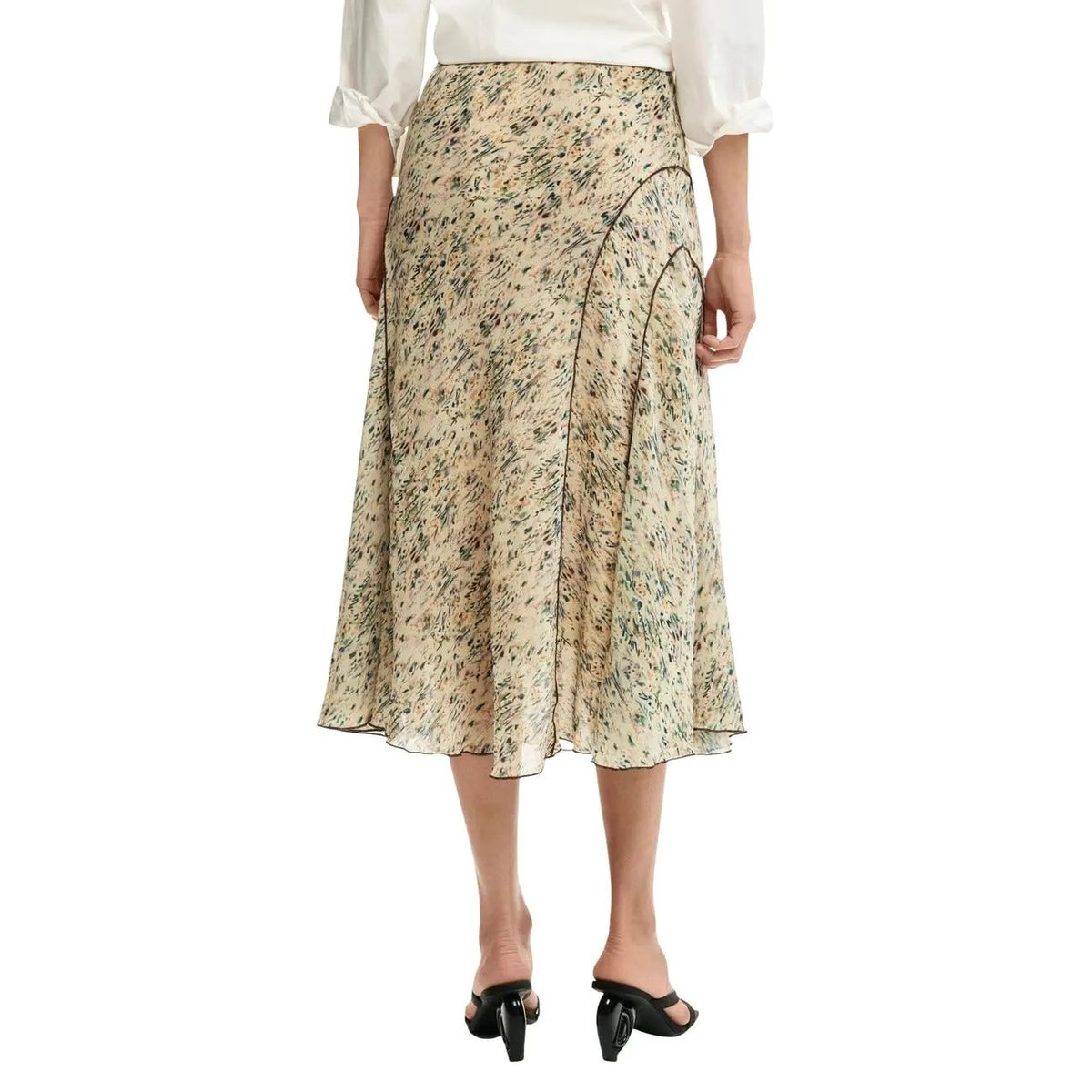 Desigual Women Midi Skirt Beige Floral Print Lightweight Summer by Desigual