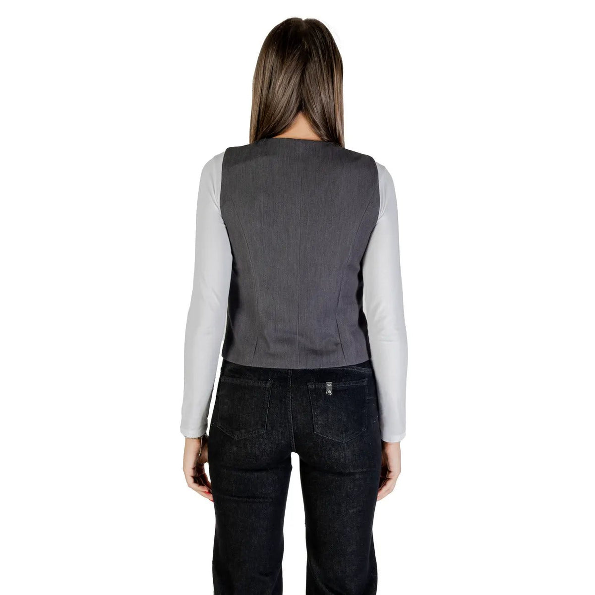Only Womens Essential Grey Button Front V-Neck Lightweight Gilet by Only