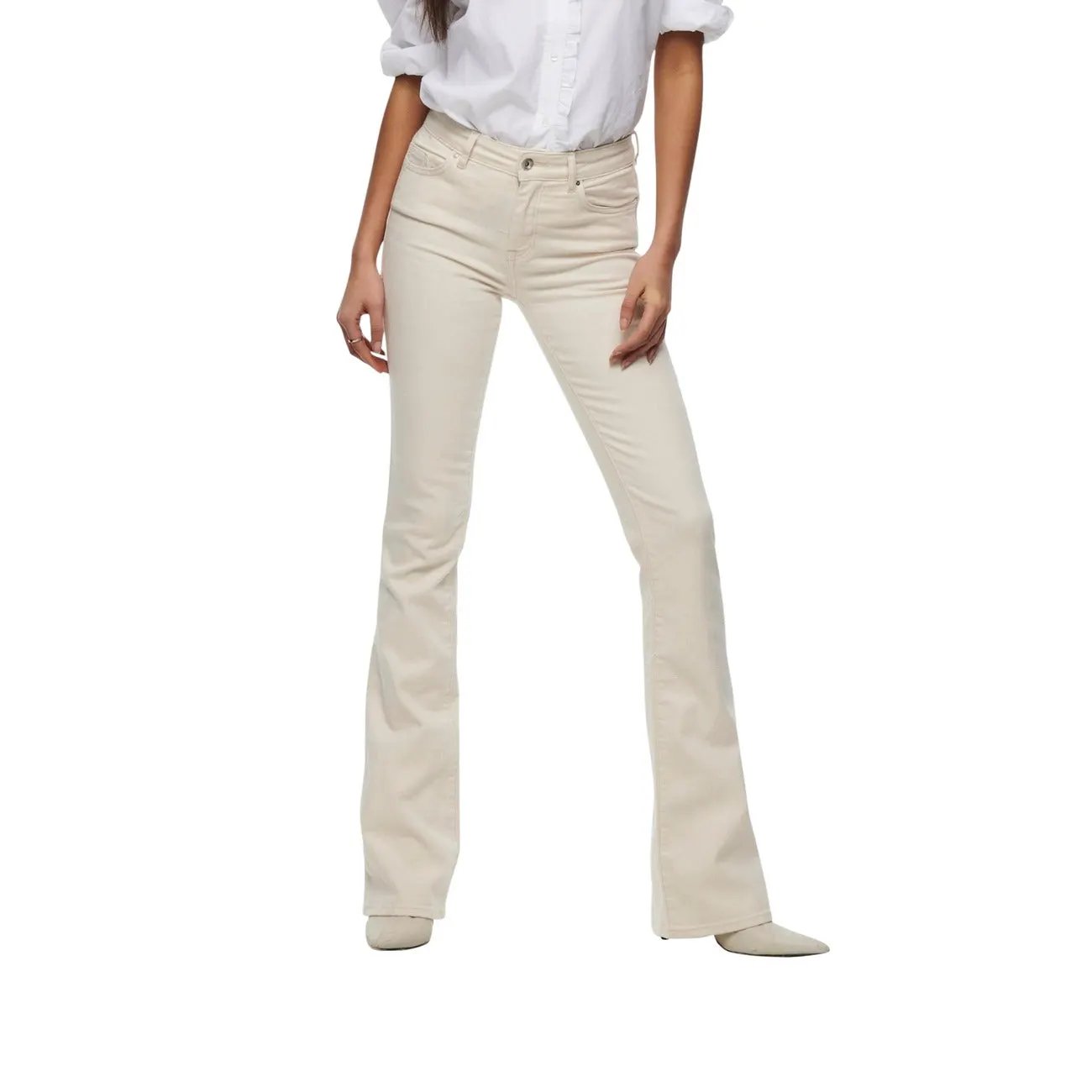 Only Women White Stretch Flare Jeans Slim Fit Stylish Daily Wear by Only
