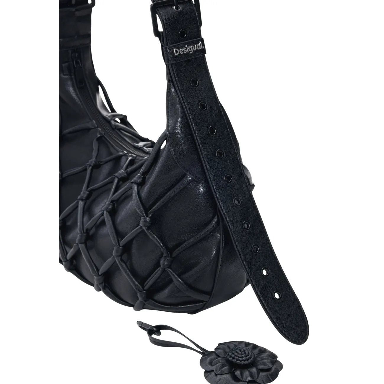 Desigual Women Black Woven Quilted Shoulder Handbag With Zip Fastening by Desigual