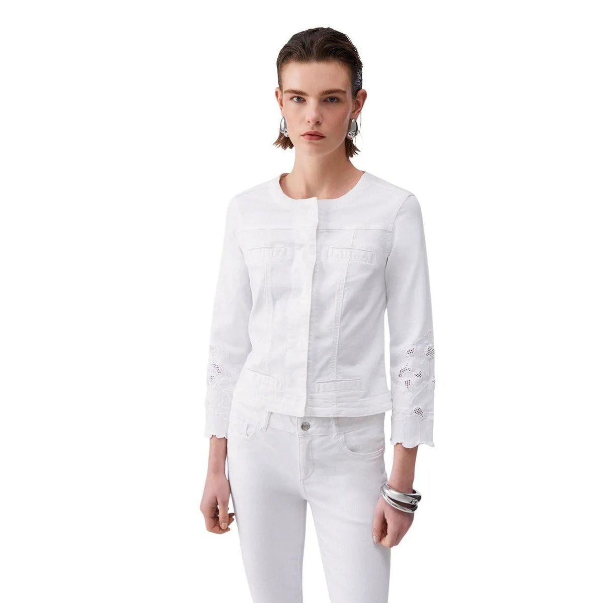 Liu Jo Women White Cotton Blazer Three Quarter Sleeve Elegant Fashion by Liu Jo