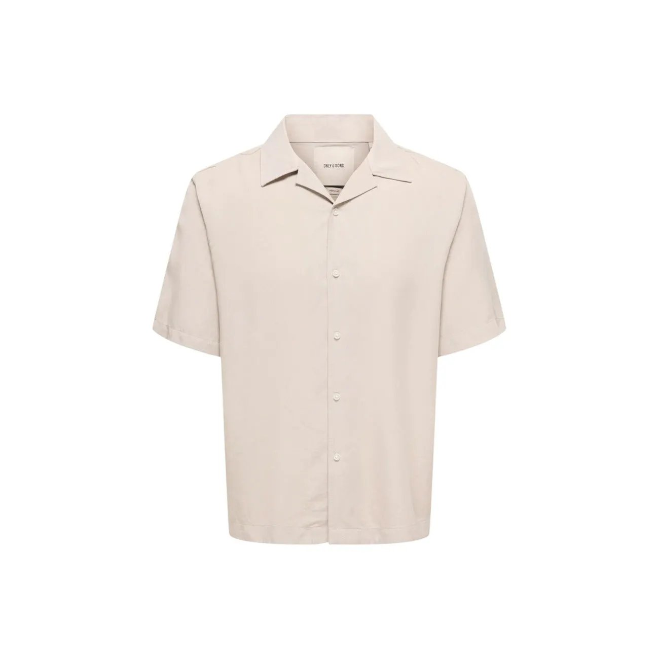 Only And Sons Mens Tencel V Neck Regular Fit Beige Short Sleeve Shirt by Only & Sons