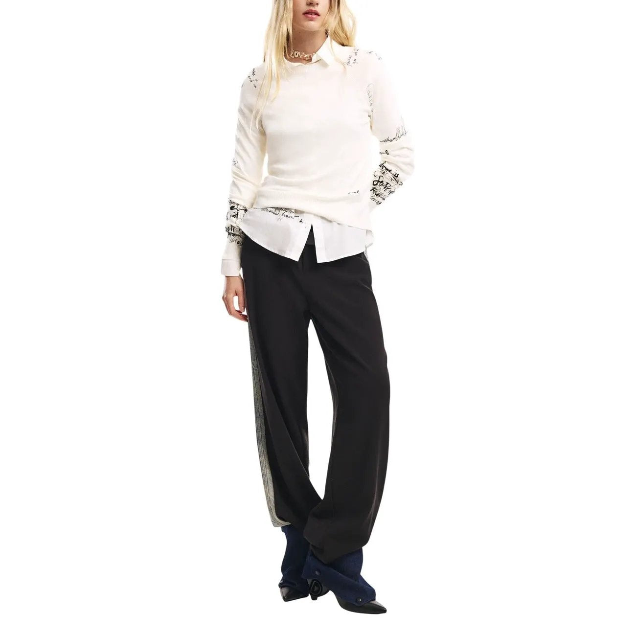Desigual Women Stylish Black Trousers Comfortable Stretch Wide Leg Zip Pockets by Desigual