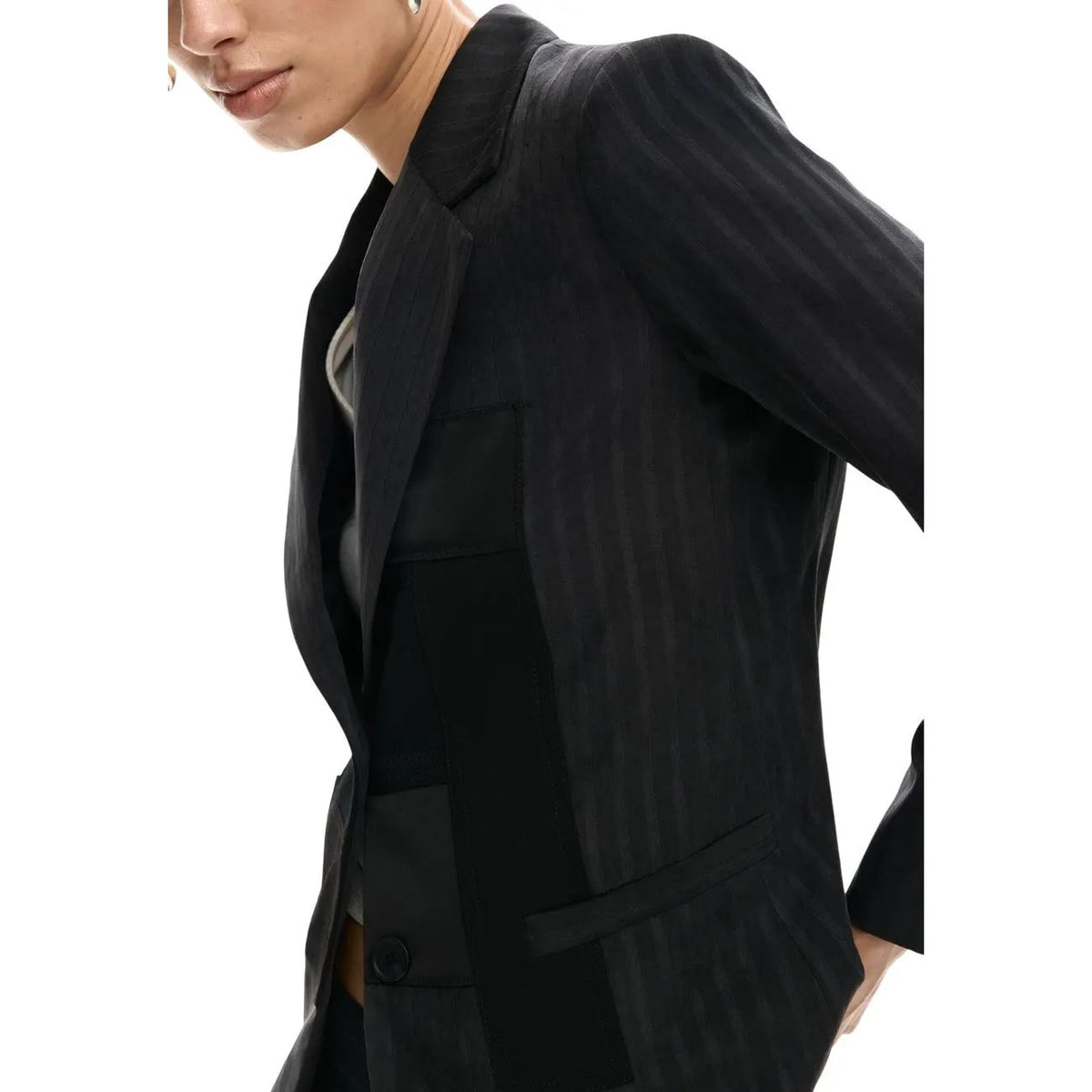 Desigual Women Grey Pinstripe Blazer Spring Stylish Structured Jacket by Desigual