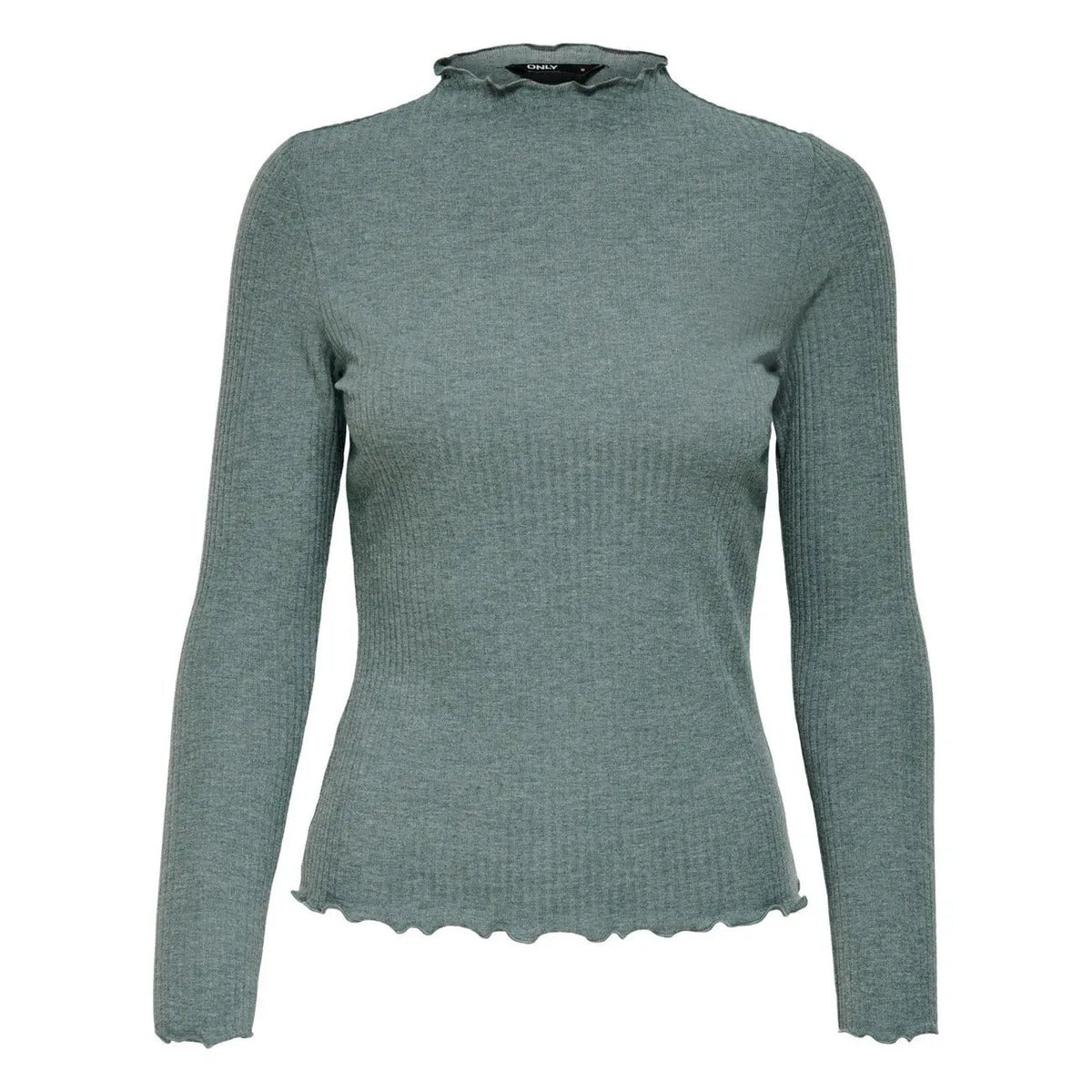 Only Women Green Long Sleeve Ribbed Knitwear Top With Ruffle Detail by Only