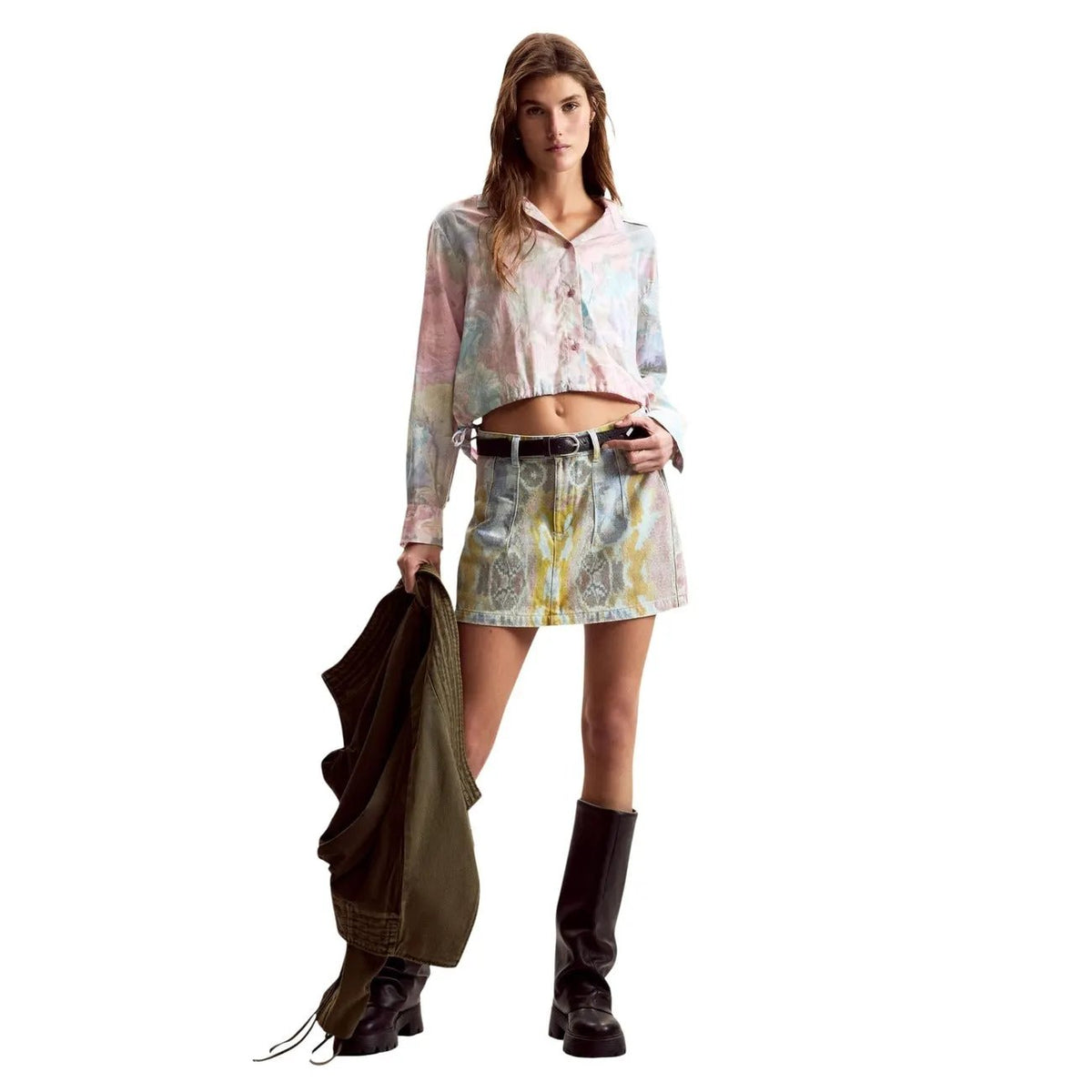 Desigual Women Stylish Pink Floral Long Sleeve Drawstring Crop Shirt by Desigual