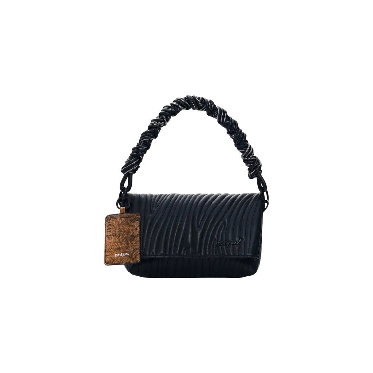 Stylish Desigual Women Black Quilted Handbag With Braided Shoulder Strap by Desigual