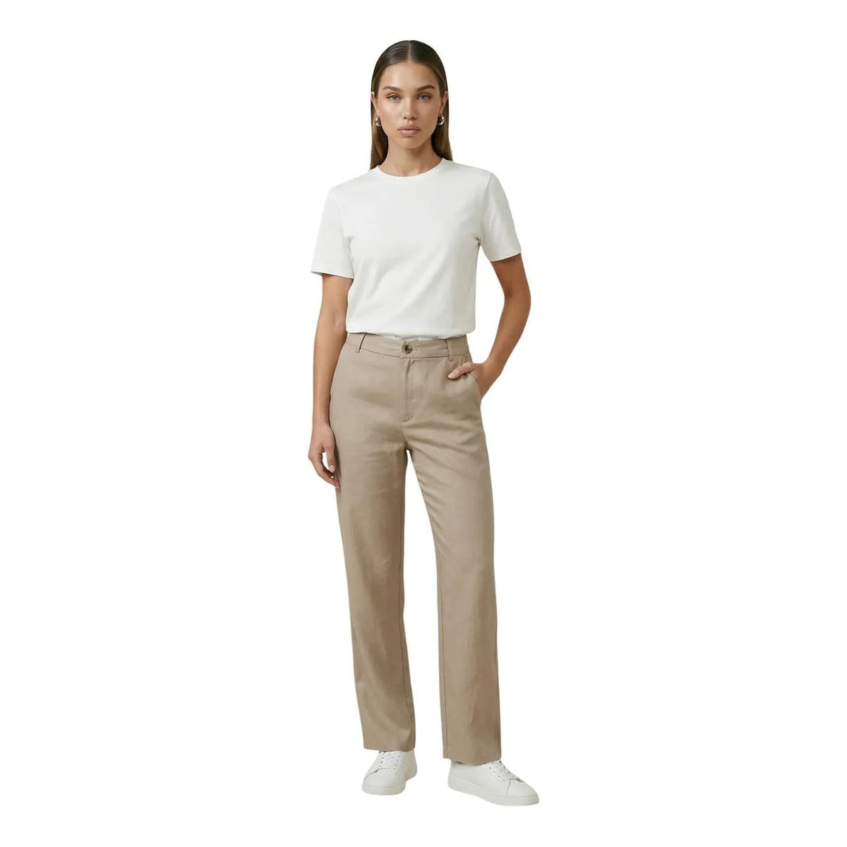 Only Women Beige Straight Trousers Stylish Comfortable Viscose Pants by Only