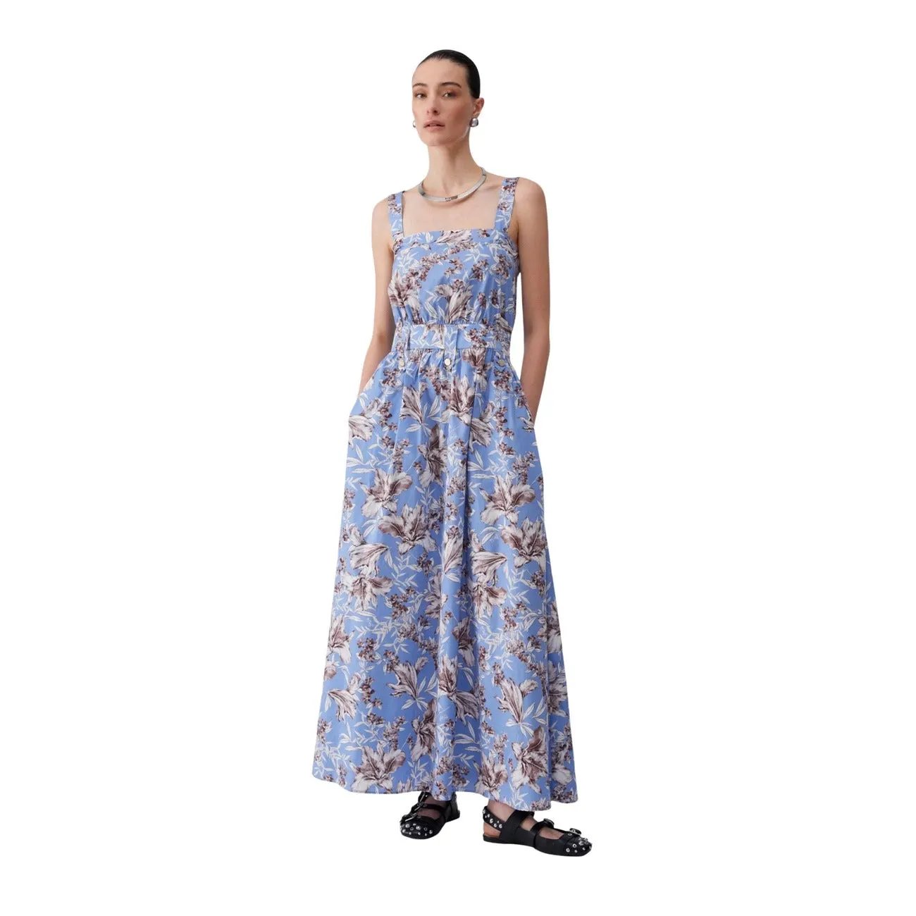 Liu Jo Women Blue Floral Cotton Strap Dress Elegant Summer Style Look by Liu Jo