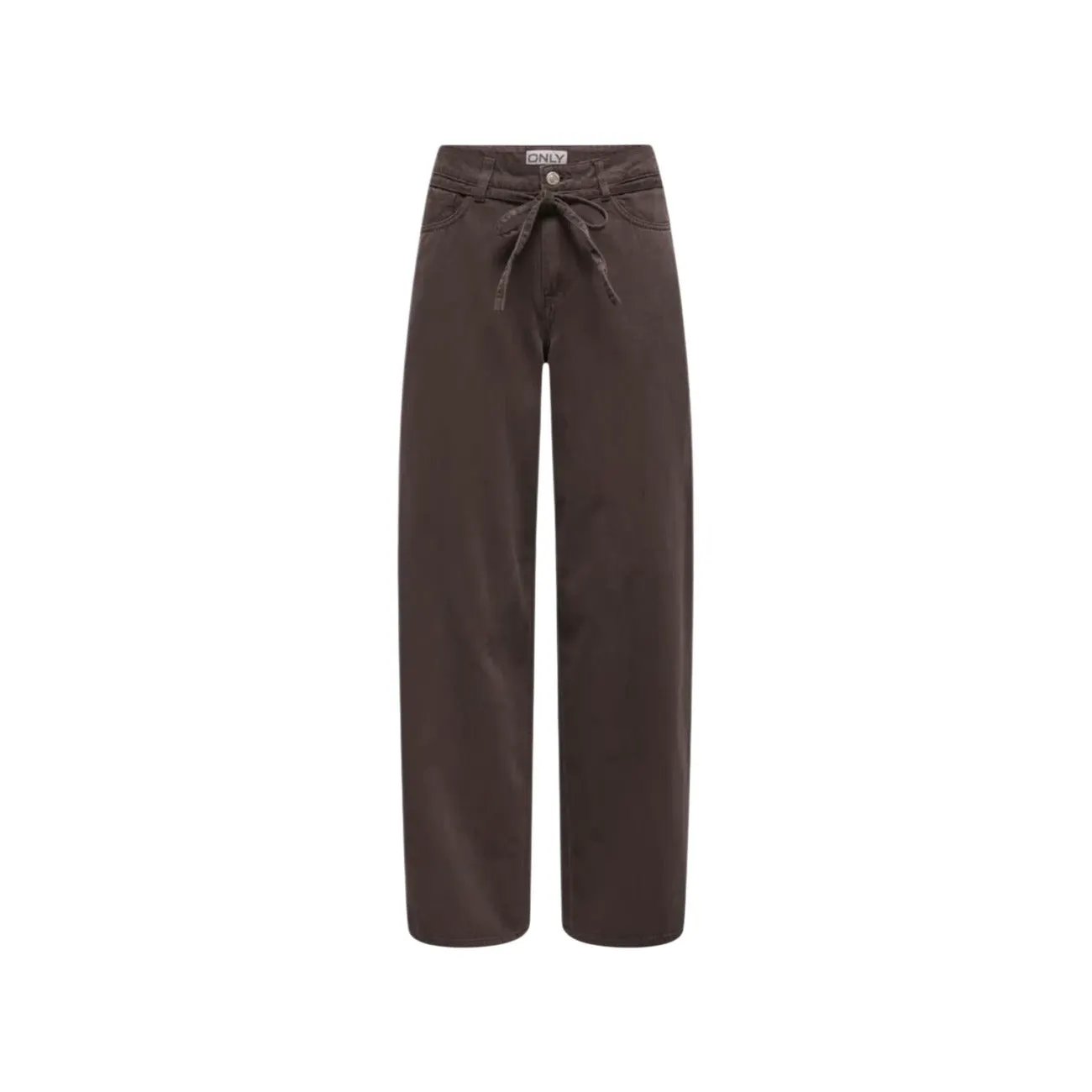 Only Women Stylish Brown Wide Leg Cotton Jeans With Drawstring Waist by Only