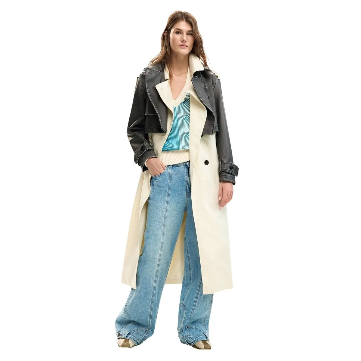 Desigual Women Elegant Belted Classic Beige Long Sleeve Blazer Fashion by Desigual