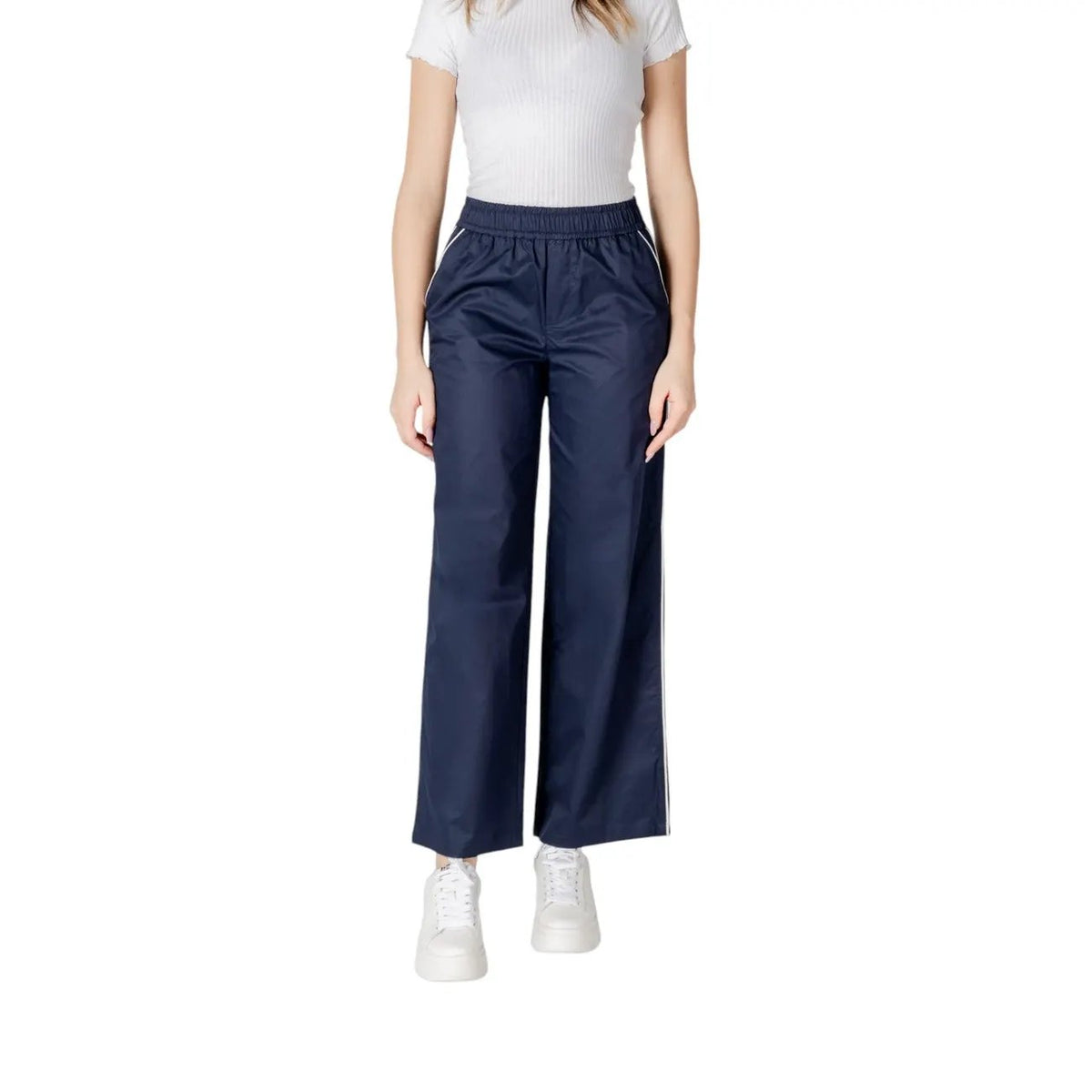 Only Women Comfortable Wide Leg Cotton Trousers Blue Casual Style by Only