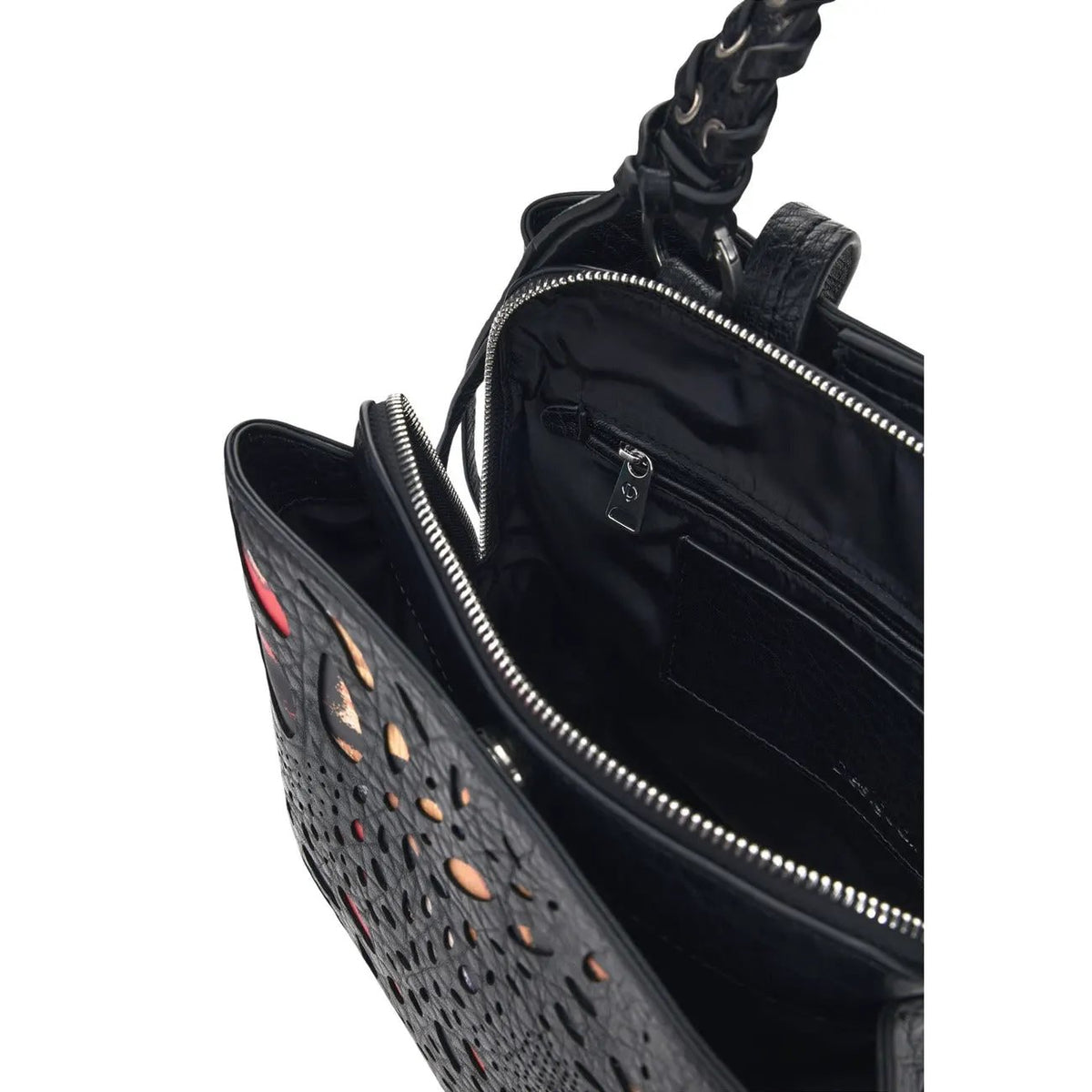 Stylish Desigual Women Black Notus Print Leather Handbag With Zip Pockets by Desigual
