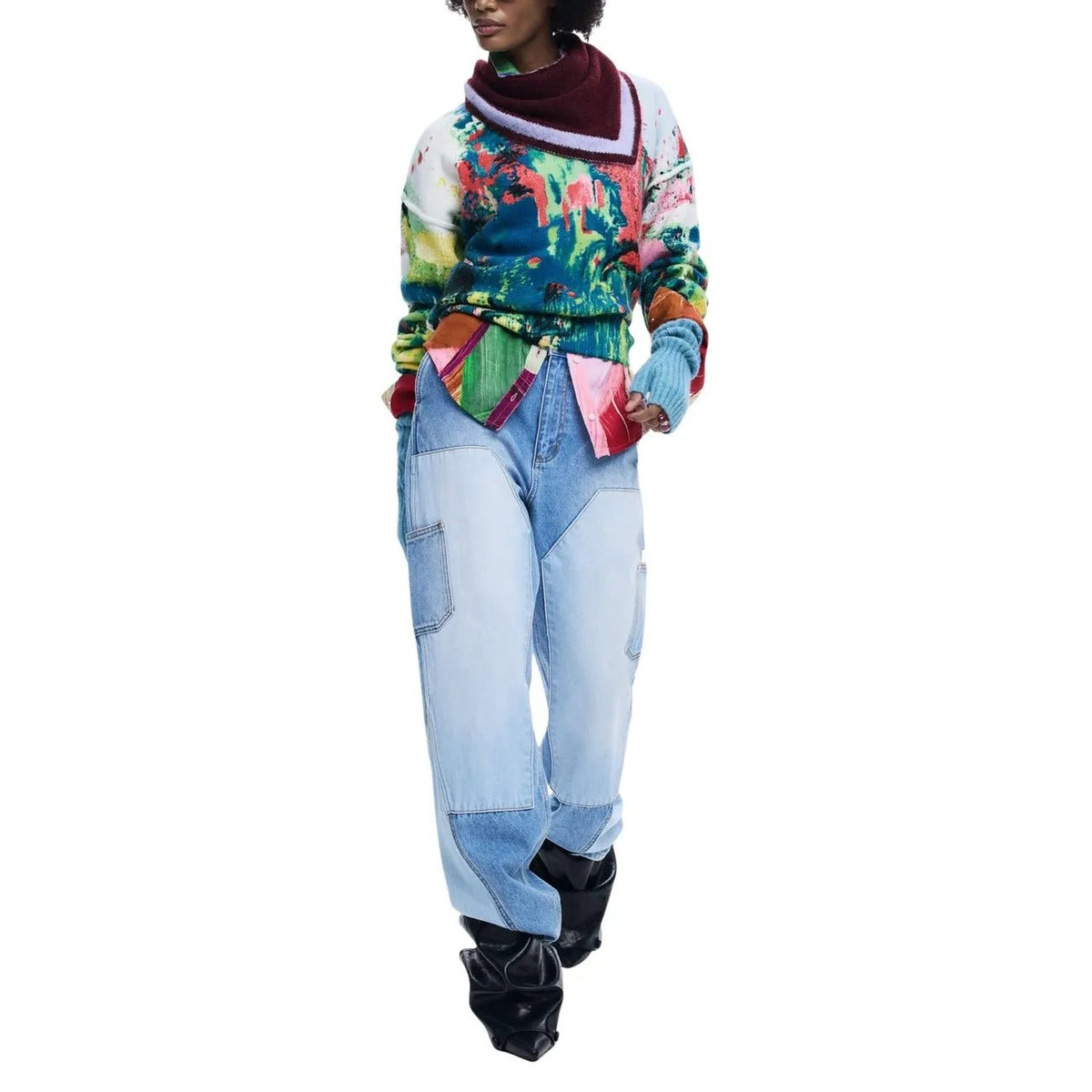 Desigual Women Vibrant Abstract Print Long Sleeve Comfortable Knitwear Sweater by Desigual