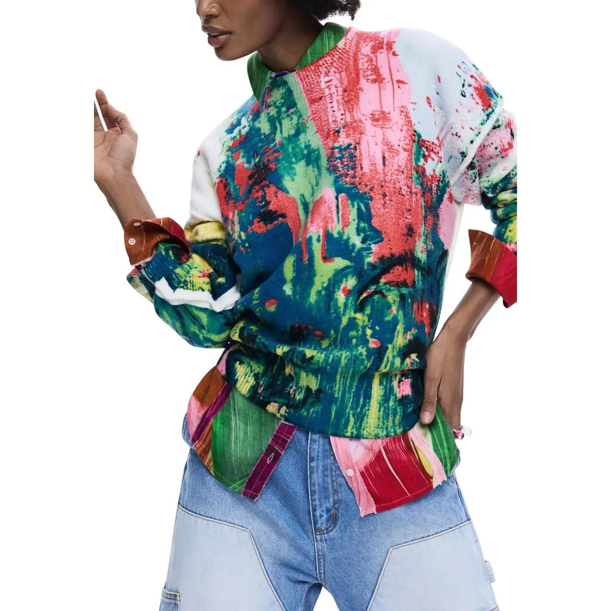 Desigual Women Vibrant Abstract Print Long Sleeve Comfortable Knitwear Sweater by Desigual