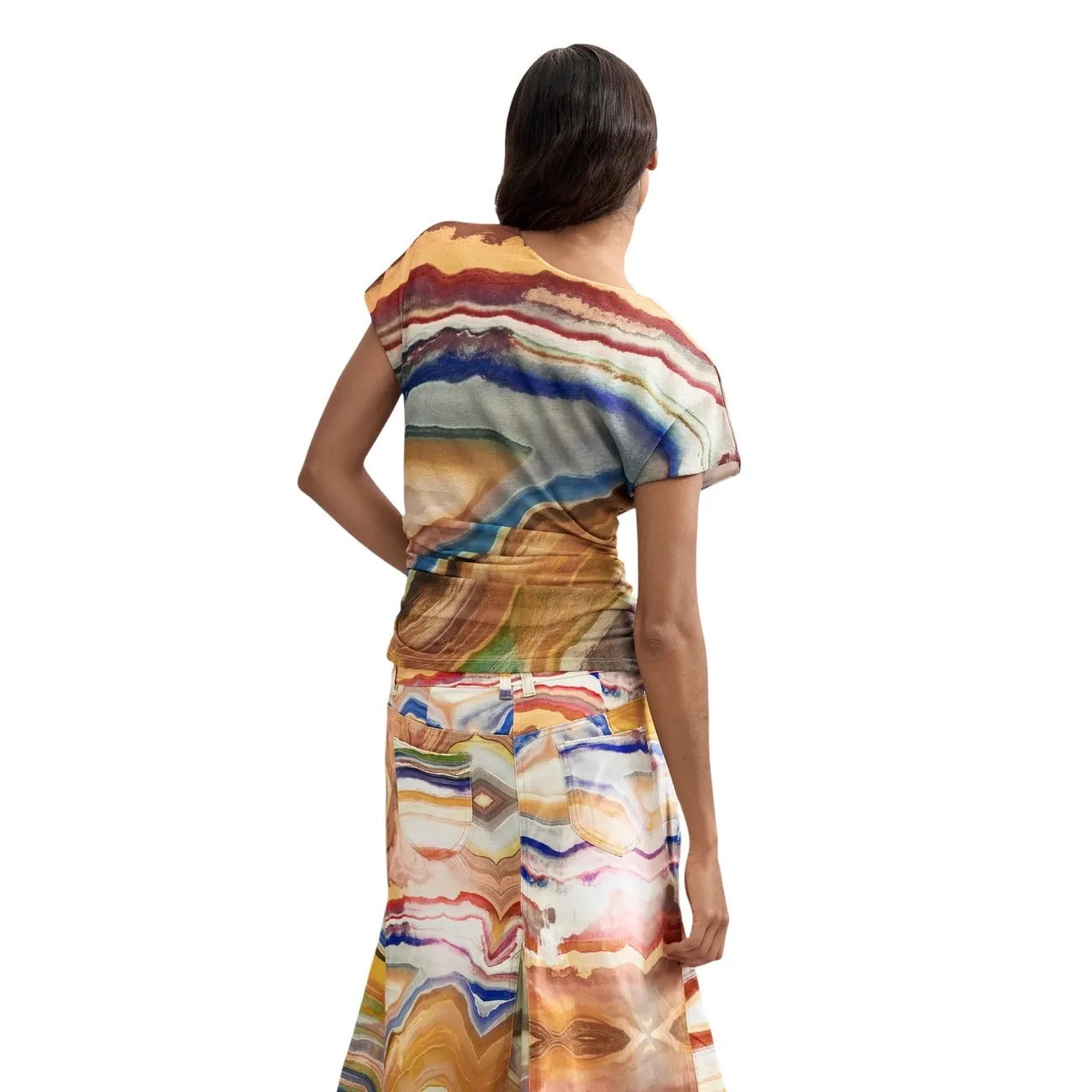 Desigual Women Comfortable Polyester Abstract Print Short Sleeve Top by Desigual