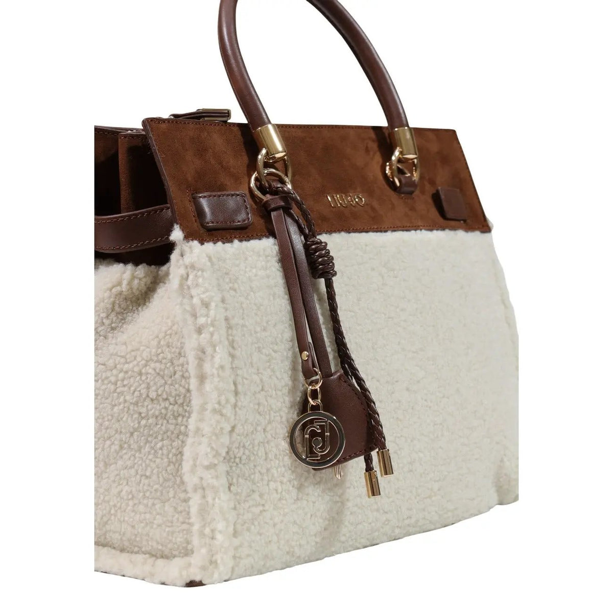 Liu Jo Elegant Women White Sherpa Handbag With Zip Fastening Inside Pockets by Liu Jo