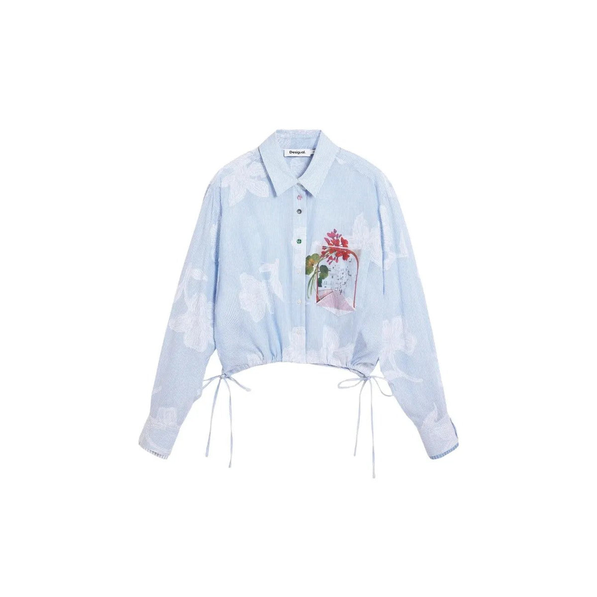 Desigual Women Elegant Light Blue Floral Cotton Long Sleeve Shirt by Desigual