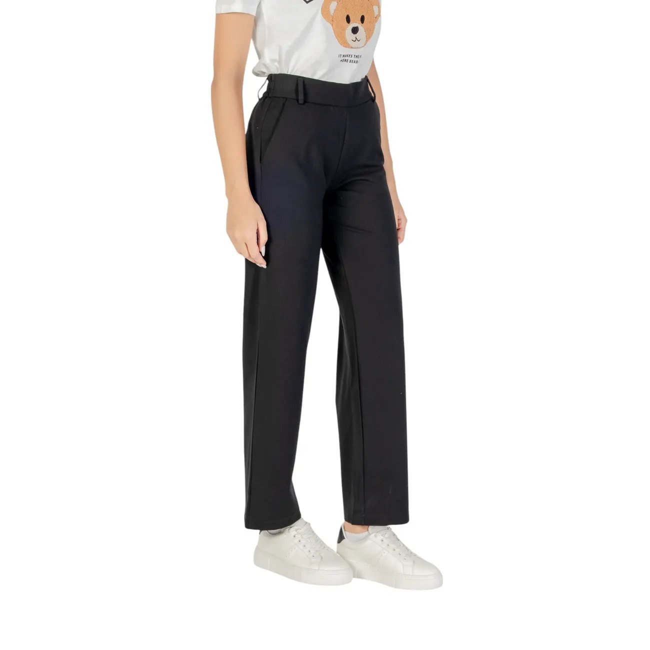 Only Women Black Stretch Wide Leg Trousers Elegant Zip Fall Winter Wear by Only