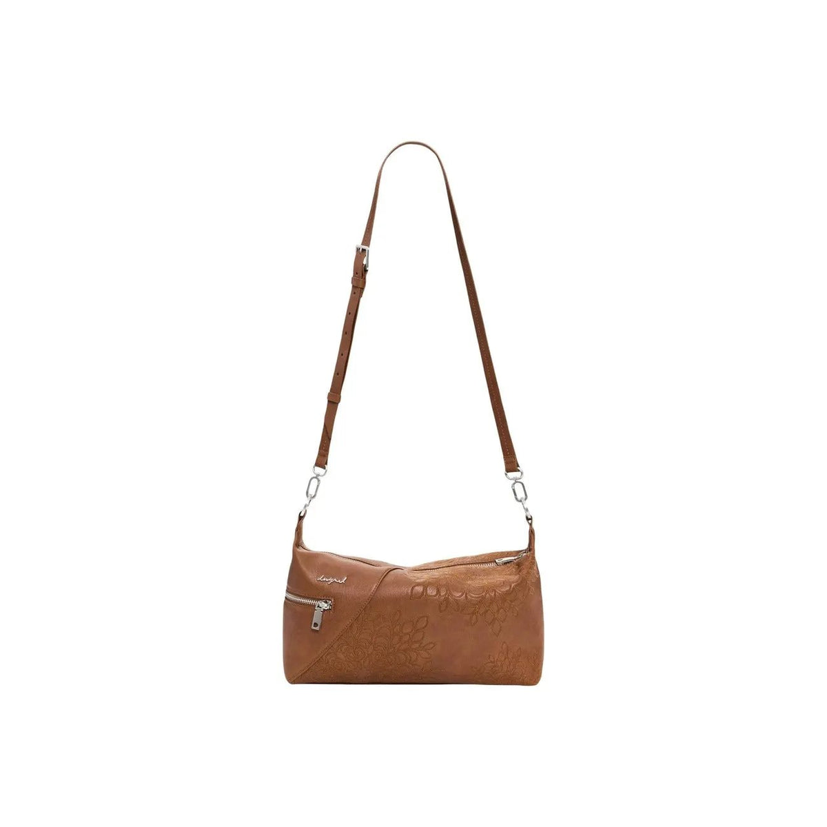 Desigual Women Camel Embossed Shoulder Bag With Knot Handle Zip Pockets by Desigual