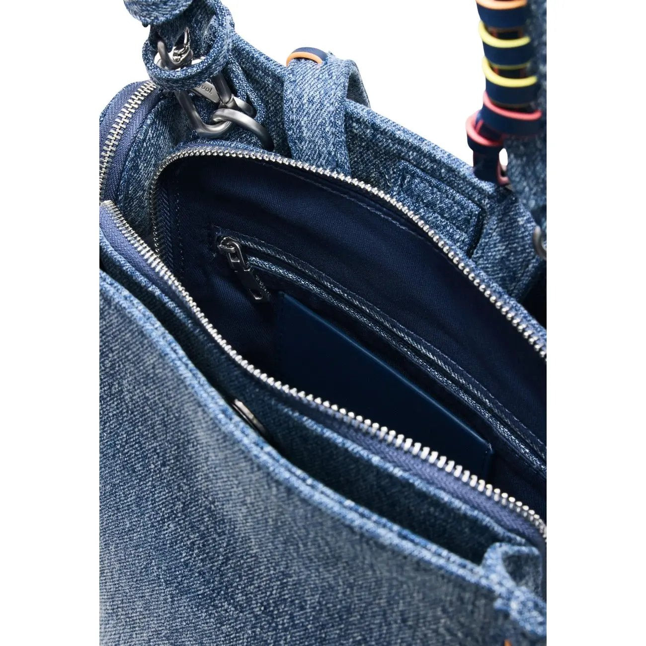 Desigual Women Blue Cotton Handbag with Zip Fastening Heart Charm Pockets by Desigual