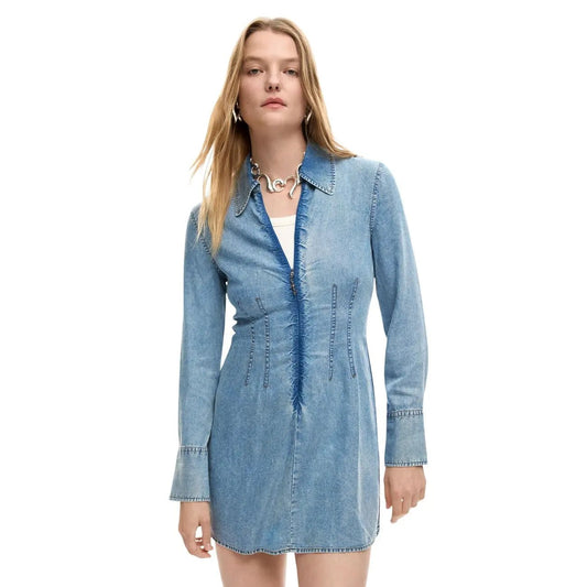 Desigual Women Stylish Light Blue Zip Front Classic Denim Shirt Dress by Desigual