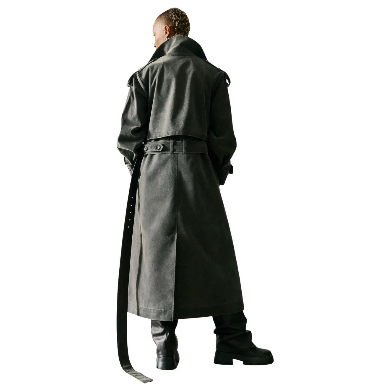 Desigual Women's Elegant Grey Belted Trench Coat With Lapel Collar Design by Desigual